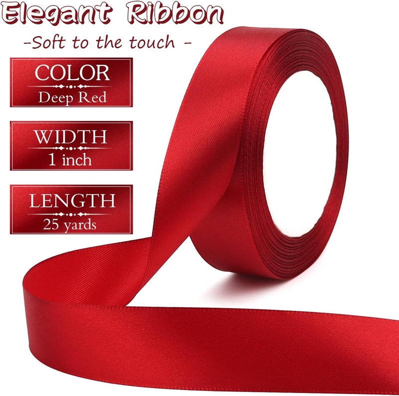 Riunbb Deep red Solid Satin Ribbon 1 Inch 25 Yards Solid Polyester Fabric Ribbon for Gift Wrapping Wedding Christmas Baby Shower Birthday Party Decoration Handmade Immortal Flower Craft - Image 2